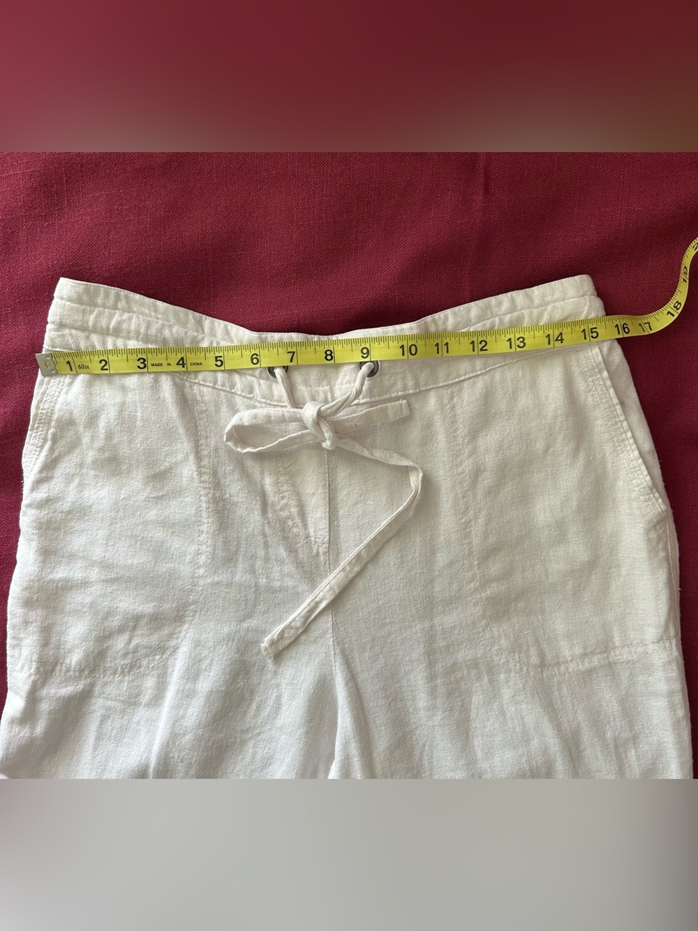 White Linen Drawstring Pants - Picture 3 of 9